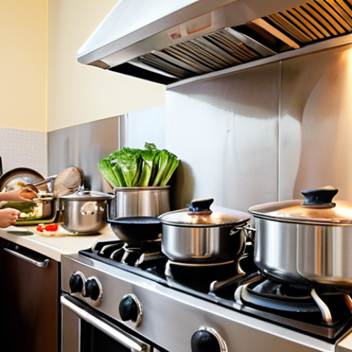 Home 24 **
Prompt: "Vietnamese kitchen scene, stainless steel pots and pans on gas stove, delicious food cooking, steam rising, bright and modern kitchen interior, family meal preparation, warm and inviting atmosphere."
**