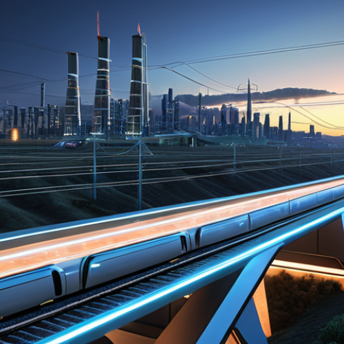 Home 9 **
A futuristic cityscape with a visible power grid. Superconducting cables glow brightly, efficiently transmitting energy without loss. Maglev trains streak silently across the landscape. The overall feel should be clean, efficient, and technologically advanced, showcasing sustainable energy and transportation.
**