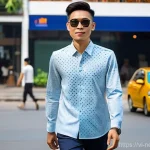 스마트 패브릭 - **Prompt:** A young Vietnamese professional, approximately 30 years old, male, dressed in a stylish,...