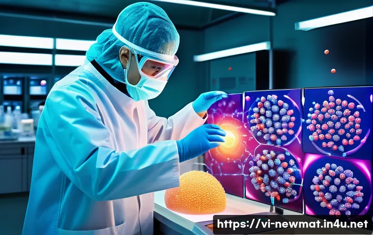 나노입자 응용 - A futuristic medical laboratory scene showcasing advanced nanotechnology in cancer treatment: a scie...