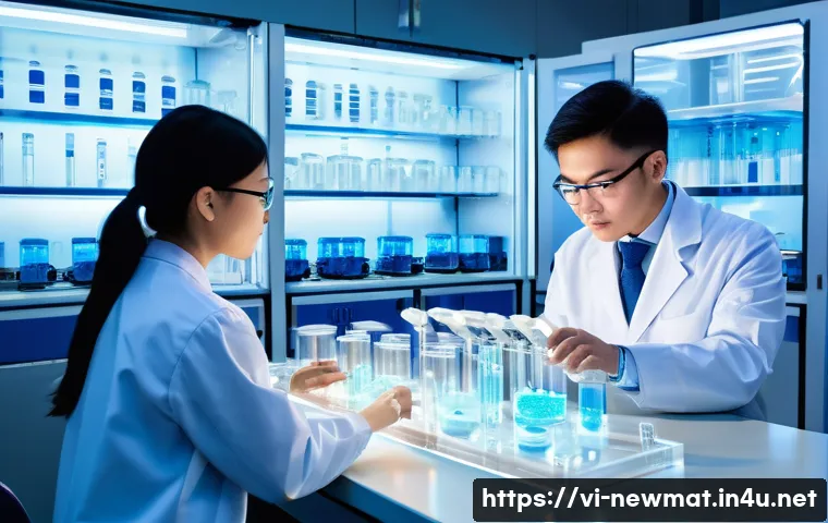 수소 저장 소재 - A high-tech laboratory scene showcasing advanced hydrogen storage materials, featuring metallic hydr...