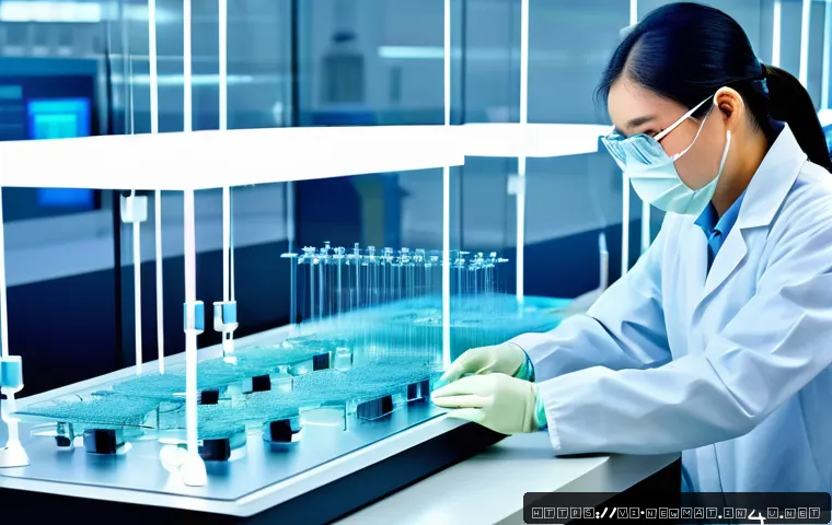고분자 나노섬유 - A high-tech laboratory scene showcasing the electrospinning process creating ultra-fine polymer nano...