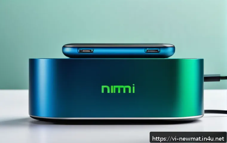 전자소자 소재 - A futuristic smartphone charging station featuring advanced gallium nitride (GaN) semiconductor tech...