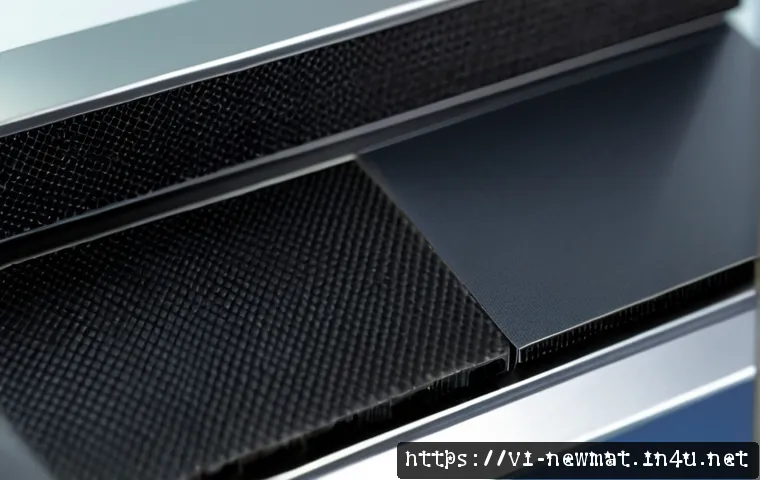 항공 우주 소재 - Photorealistic close-up of advanced aerospace materials on a clean engineering workbench: layered ca...